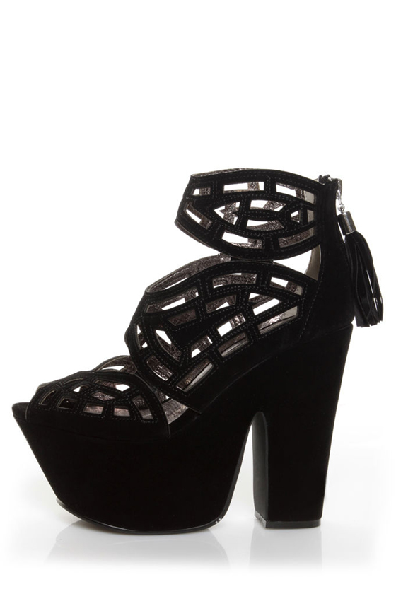 Michael Antonio Studio Gallista Black Velvet Cutout Platforms