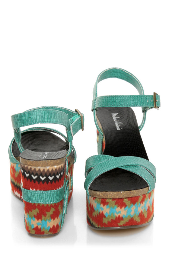 Michael Antonio Genoa Green Southwest Print Platform Sandals