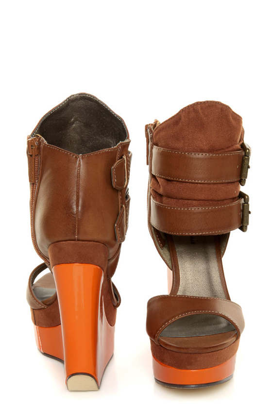 Michael Antonio Guava Cognac Belted Ankle Cuff Wedges