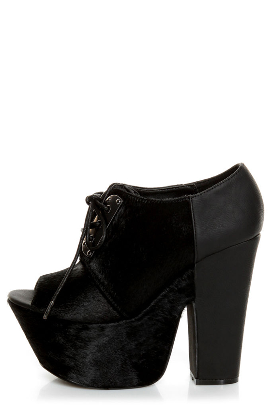 Michael Antonio Studio Medford Black Pony Fur Lace-Up Platforms