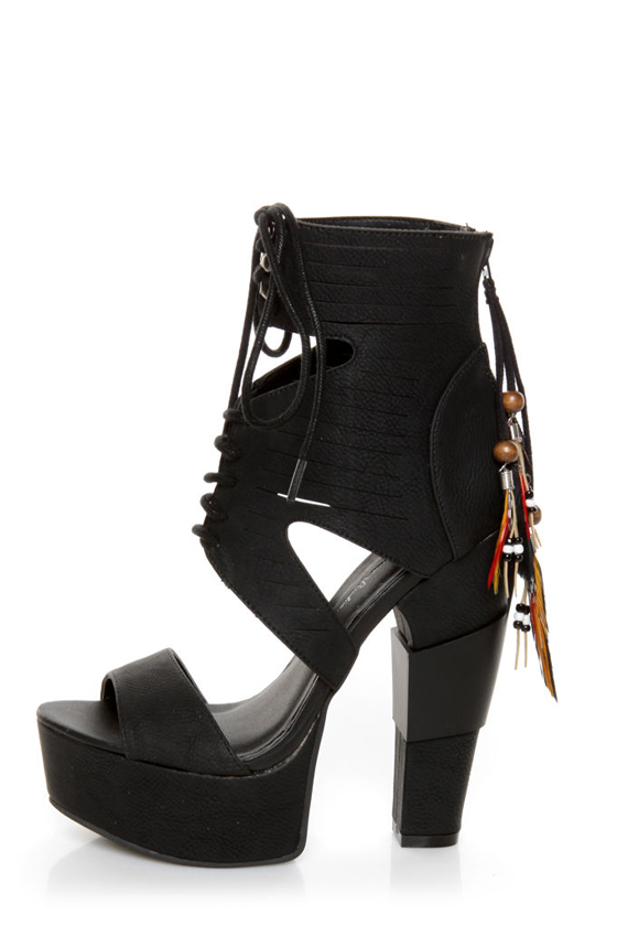 Michael Antonio Studio Thayer Black Tail Feather Lace-Up Heels