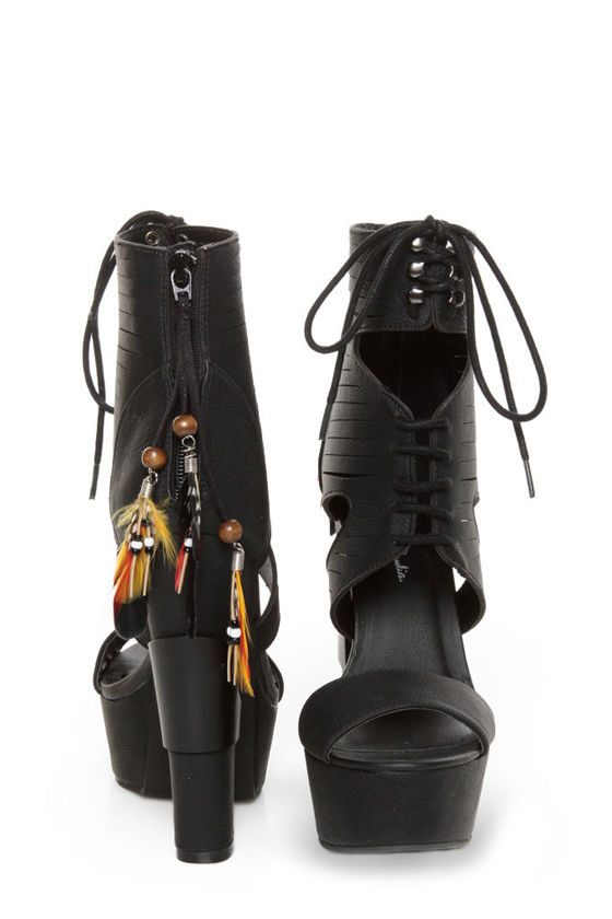 Michael Antonio Studio Thayer Black Tail Feather Lace-Up Heels