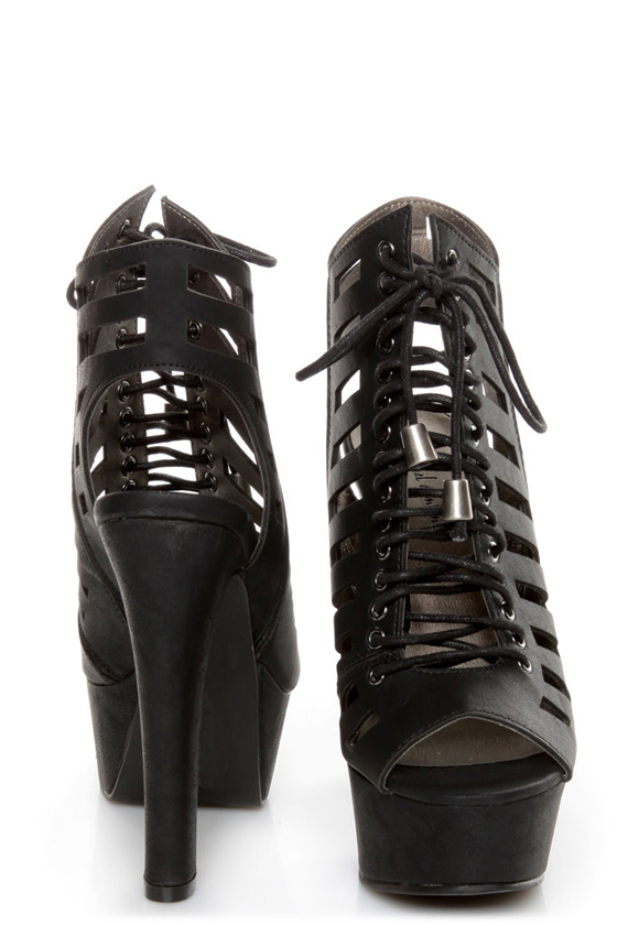 Michael Antonio Tiber Black Cutout Lace-Up Platform Booties