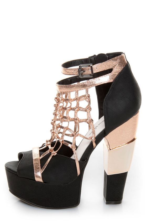 Michael Antonio Studio Townsend Black Metallic Cage Heels