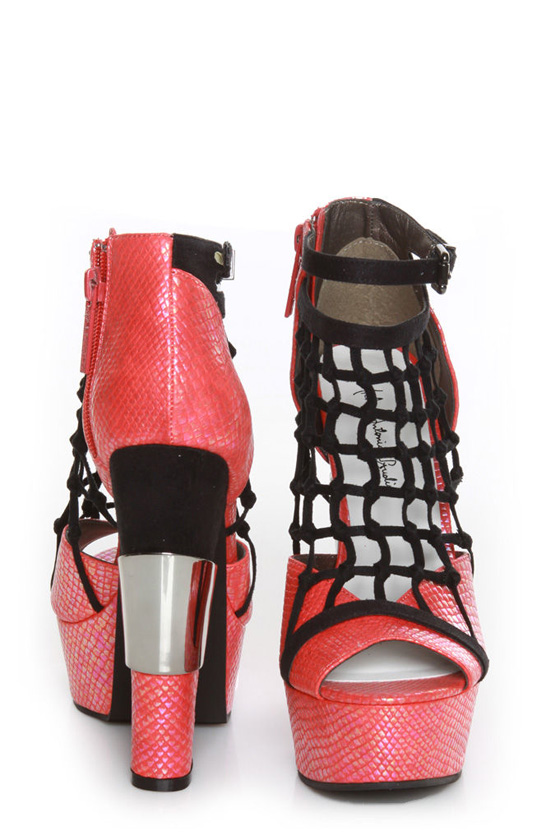 Michael Antonio Studio Townsend-Rep Red Metallic Cage Heels