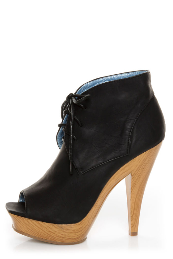 Maker's Flavia 30 Black Lace-Up Peep Toe Booties