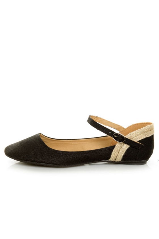 Mixx Amy 61 Black Linen Ankle Strap Ballet Flats - $24.00 - Lulus