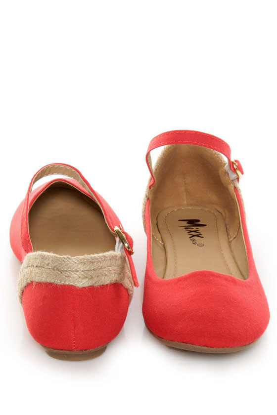 Mixx Amy 61 Red Linen Ankle Strap Ballet Flats