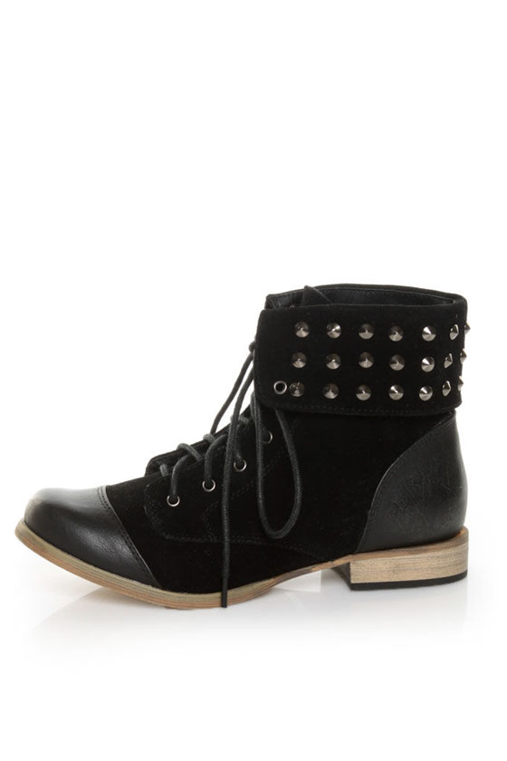 Mixx Cody 05 Black Studded Cuff Lace-Up Ankle Booties