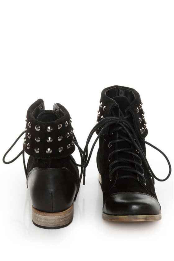 Mixx Cody 05 Black Studded Cuff Lace-Up Ankle Booties