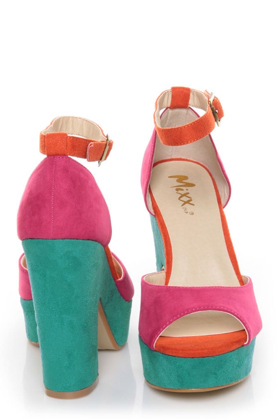 fuchsia block heels