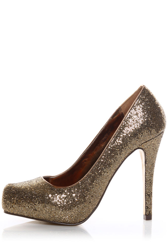 Mixx Laura 01N Gold Glitter Hidden Platform Party Pumps