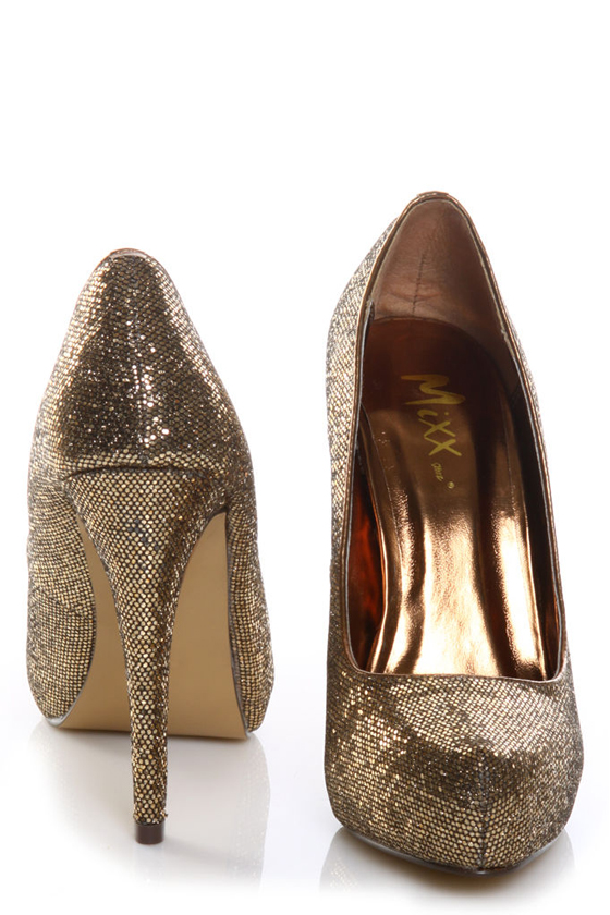 Mixx Laura 01N Gold Glitter Hidden Platform Party Pumps