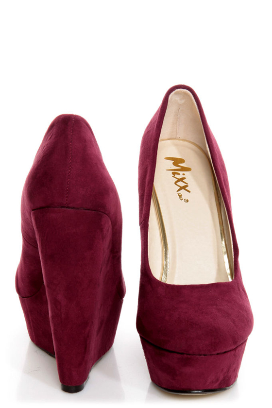 Mixx Pinky Burgundy Microfiber Platform Wedges