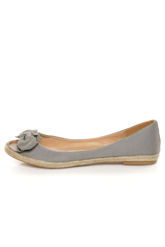 Mixx Sandra 01 Grey Bow Toe Espadrille Peep Toe Flats