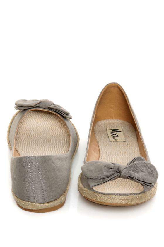 Mixx Sandra 01 Grey Bow Toe Espadrille Peep Toe Flats
