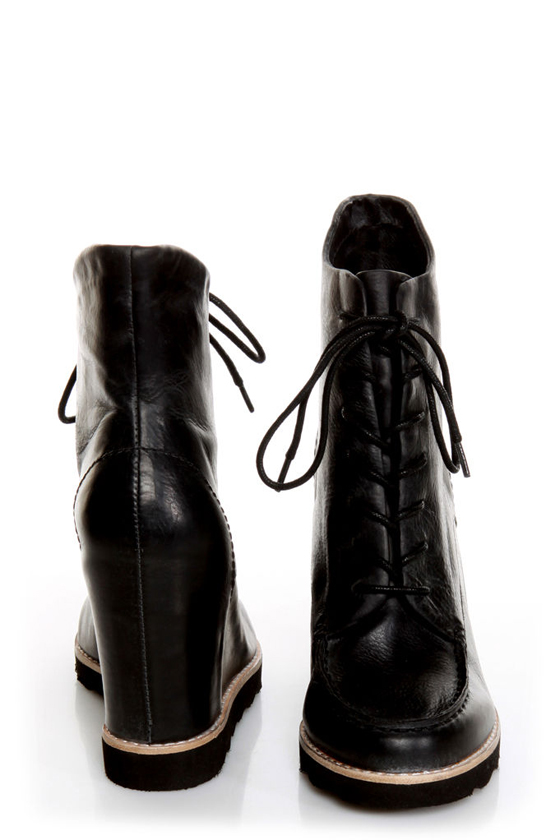 Matiko Cooper Black Leather Lace-Up Wedge Sneakers