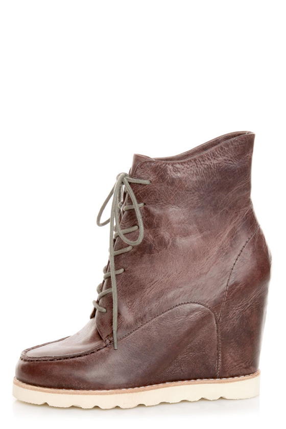 Matiko Cooper Brown Leather Lace-Up Wedge Sneakers