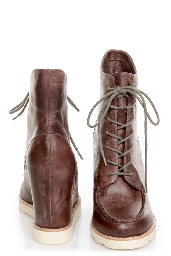 Matiko Cooper Brown Leather Lace-Up Wedge Sneakers