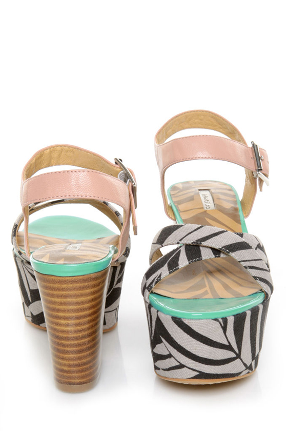 Matiko Monacco Light Red & Black Print Platform Sandals