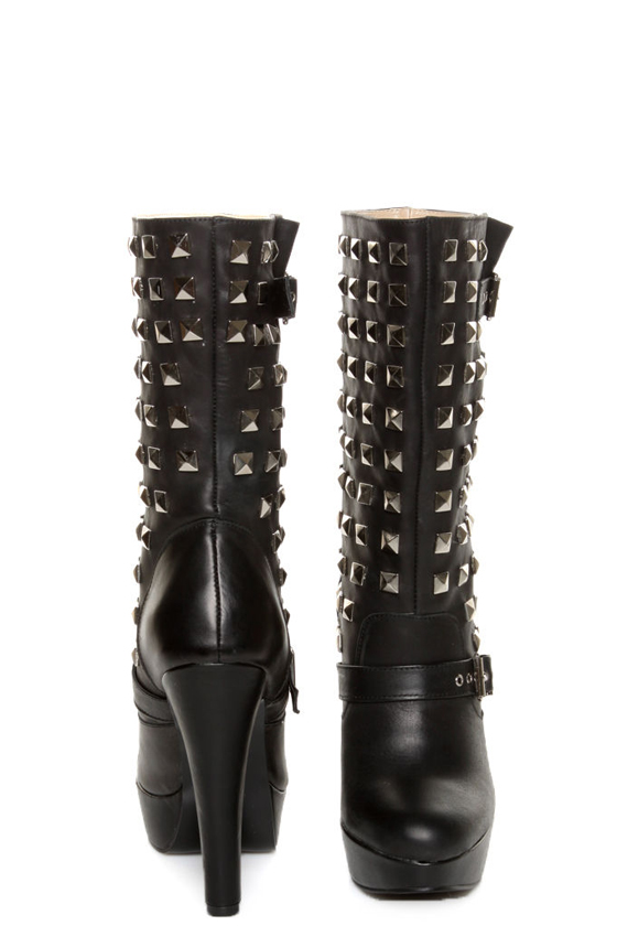 Apollo Black Belted and Studded Platform Boots