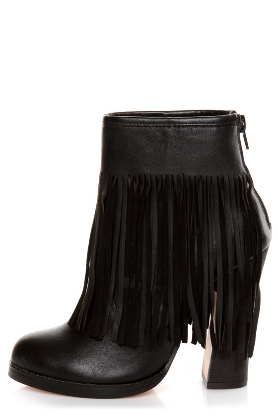 black leather fringe boots