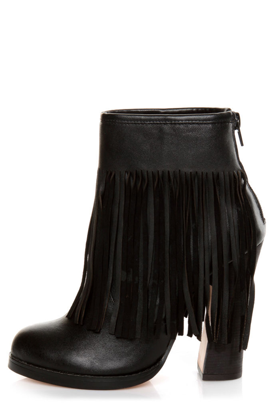 N.Y.L.A. Gravano Black Leather Fringe Booties