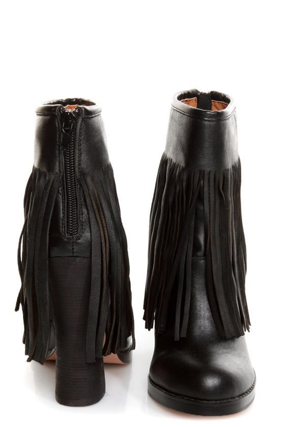 N.Y.L.A. Gravano Black Leather Fringe Booties