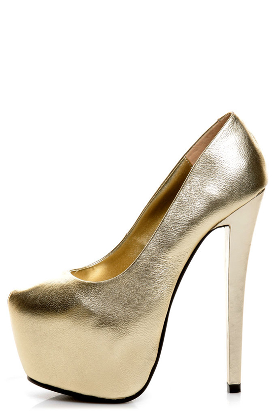N.Y.L.A Issa Gold Leather Mega Platform Pumps
