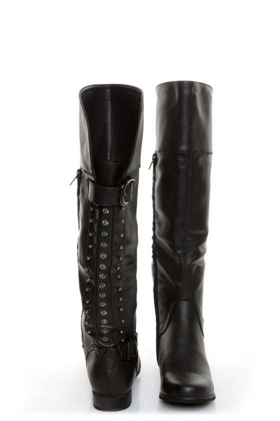 Not Rated Battlefront Black Snap Button-Studded OTK Riding Boots