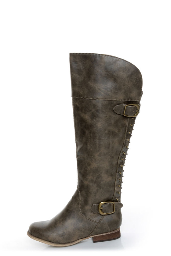 Not Rated Battlefront Khaki Snap Button-Studded OTK Riding Boots