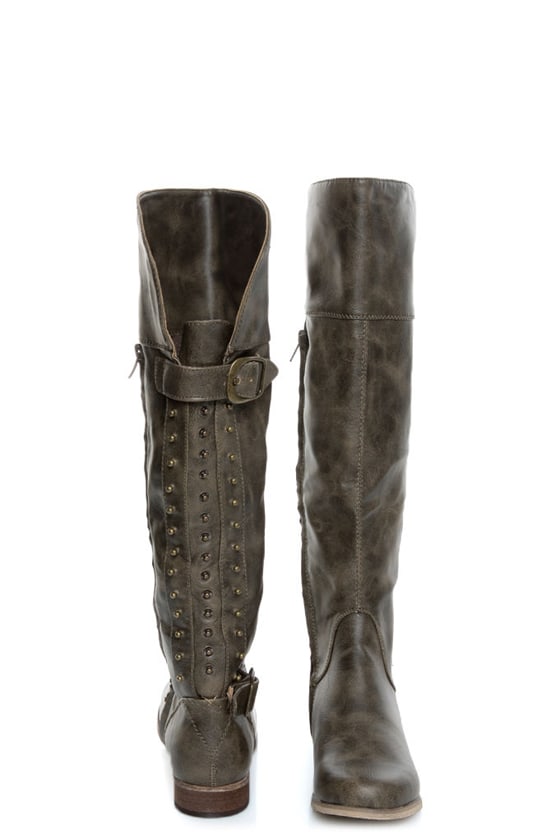 Not Rated Battlefront Khaki Snap Button-Studded OTK Riding Boots - $69.00