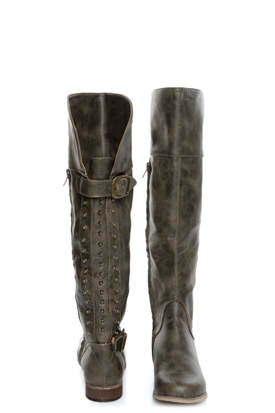 Not Rated Battlefront Khaki Snap Button-Studded OTK Riding Boots