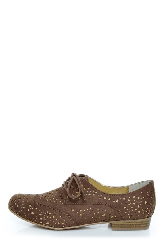 Not Rated Fascination Taupe and Gold Eyelet Oxfords