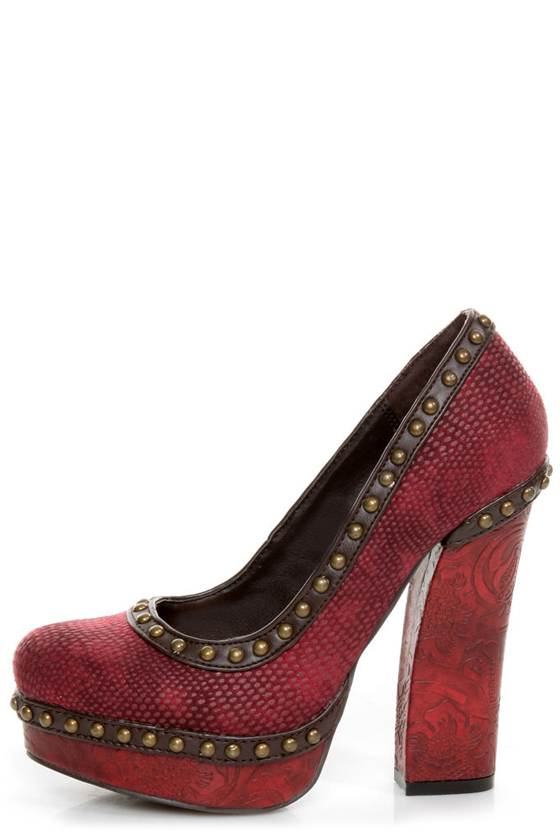 Not Rated Georgia Red Textured and Studded Platform Heels