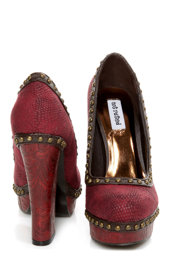 Not Rated Georgia Red Textured and Studded Platform Heels