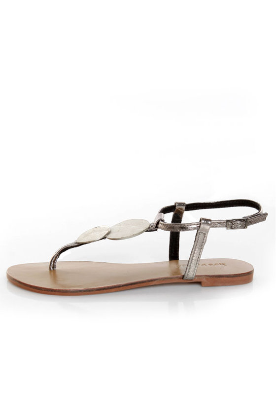 Not Rated Hammer Head Pewter Metallic Thong Sandals