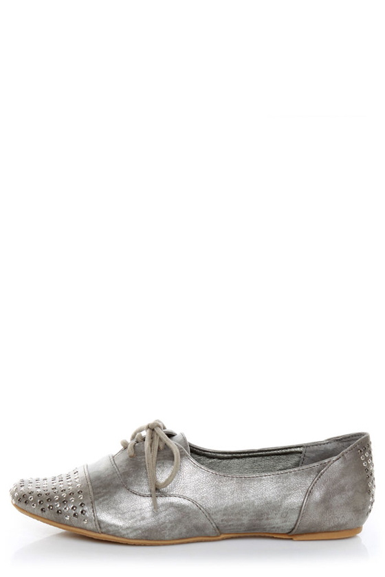 Not Rated Hot Stepper Pewter Studded Cap-Toe Oxfords