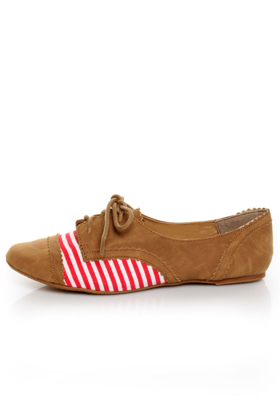 Not Rated How I Wonder Tan, Red & White Striped Oxfords
