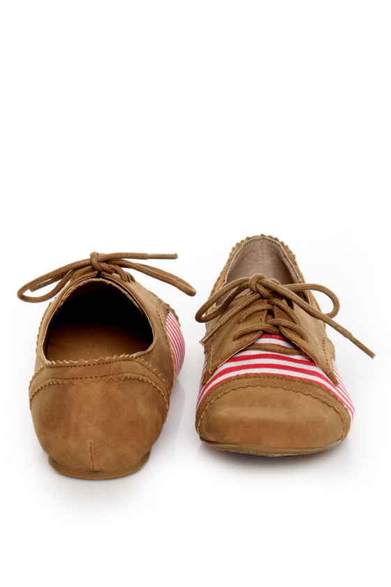 Not Rated How I Wonder Tan, Red & White Striped Oxfords