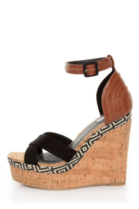 Not Rated Match Maker Black Pattern Play Platform Wedges