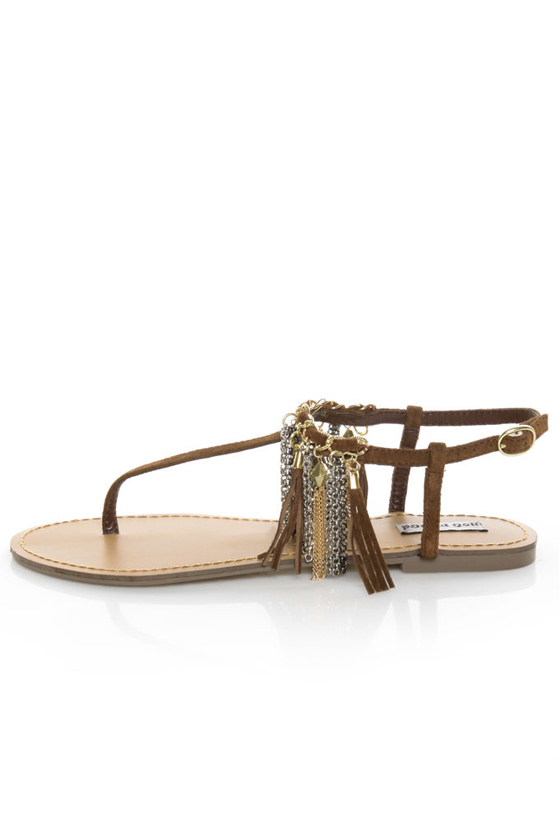 Not Rated Ochella Tan Fringe & Chain Thong Sandals