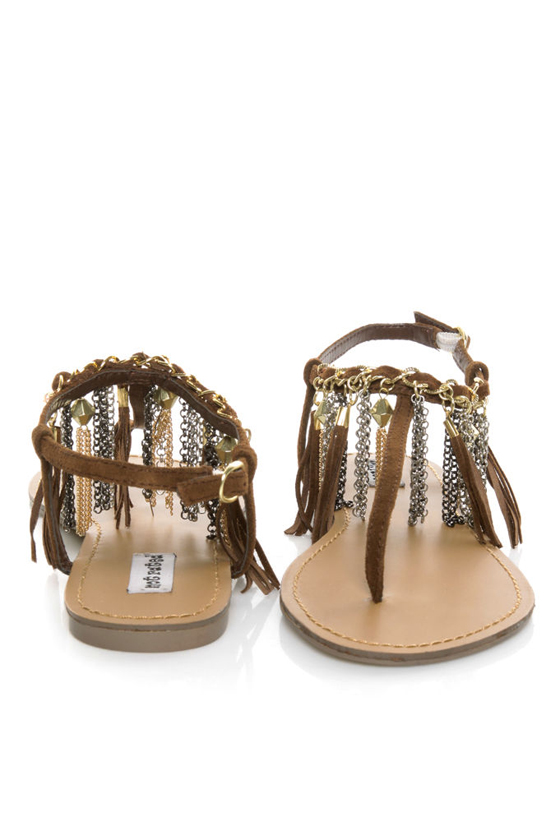 Not Rated Ochella Tan Fringe & Chain Thong Sandals