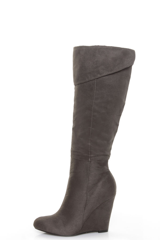 Paprika Fano Dark Grey OTK or Cuffed Wedge Boots