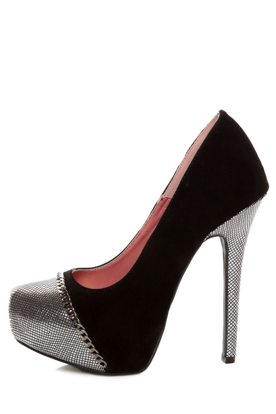 Promise Marino Black Metallic Cap-Toe Platform Pumps