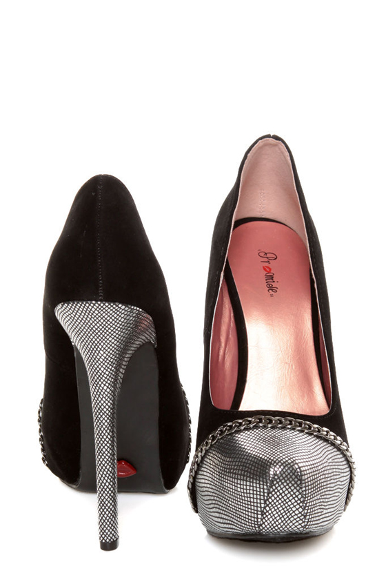 Promise Marino Black Metallic Cap-Toe Platform Pumps