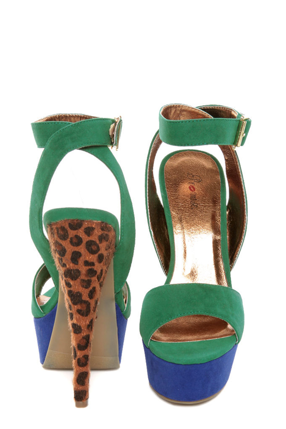 Promise Carlton Green Color Block Leopard Print Platform Heels