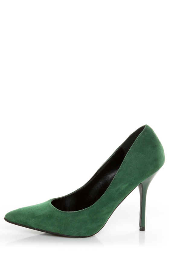 Promise Crescent Hunter Green Suede Pointed Pumps