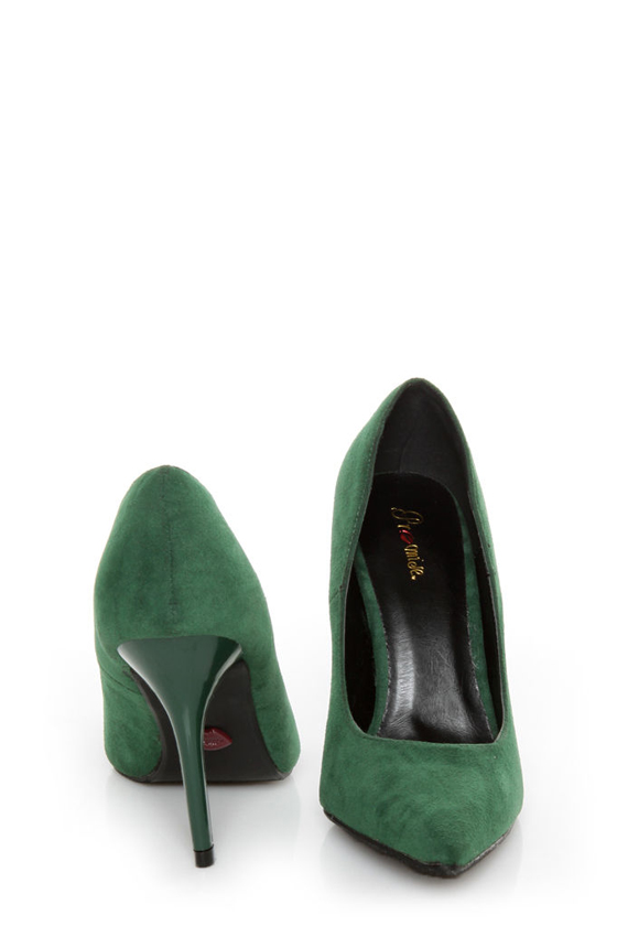 Promise Crescent Hunter Green Suede Pointed Pumps