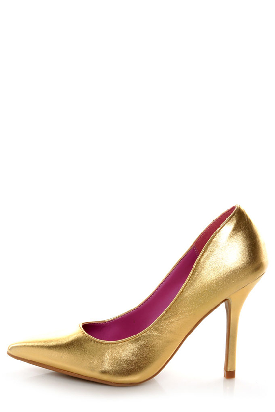 Promise Ivana Gold Metallic Pointed Pumps